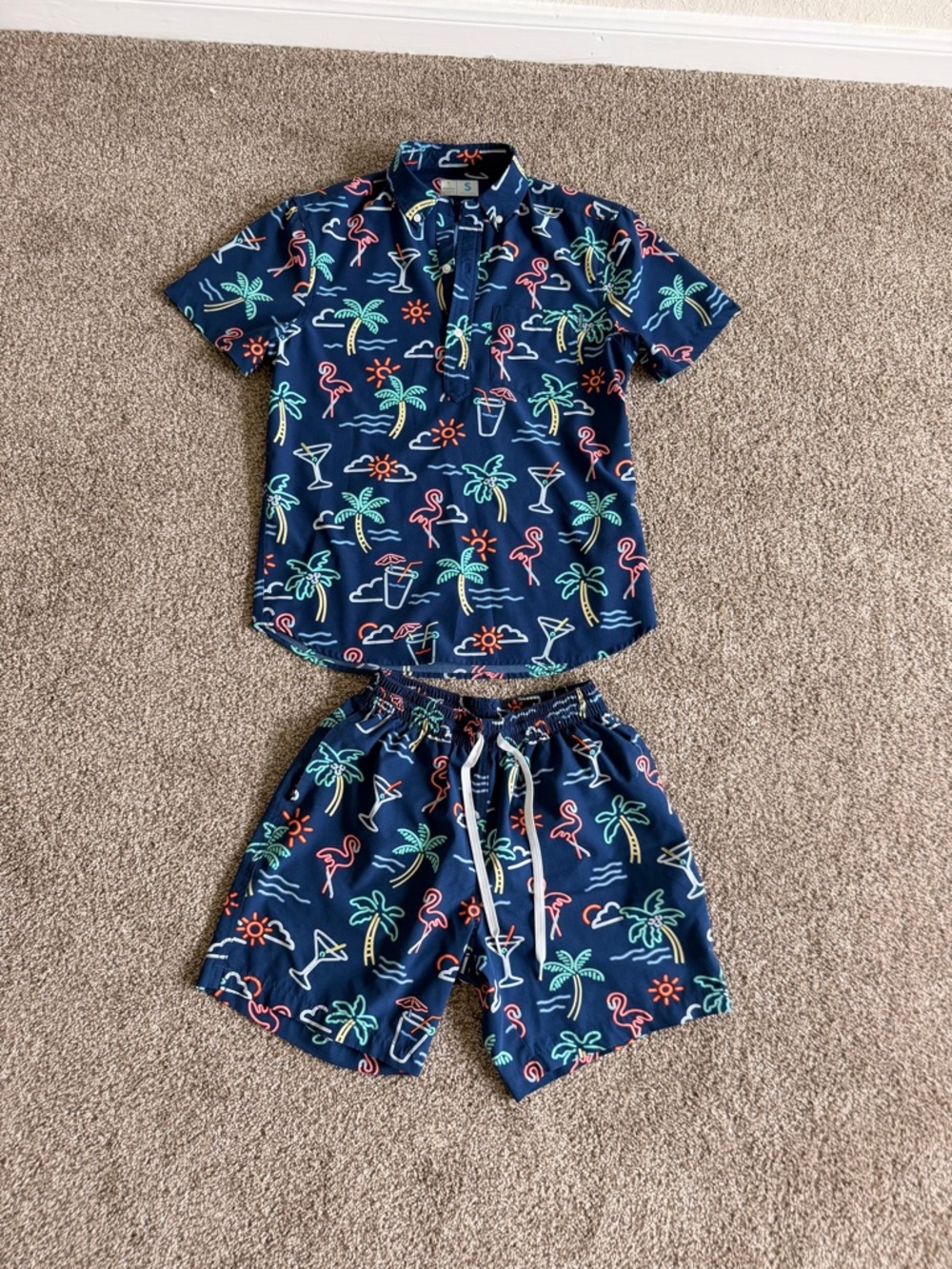 chubbies Navy Tropical Neon Flamingo Men's Swim Set